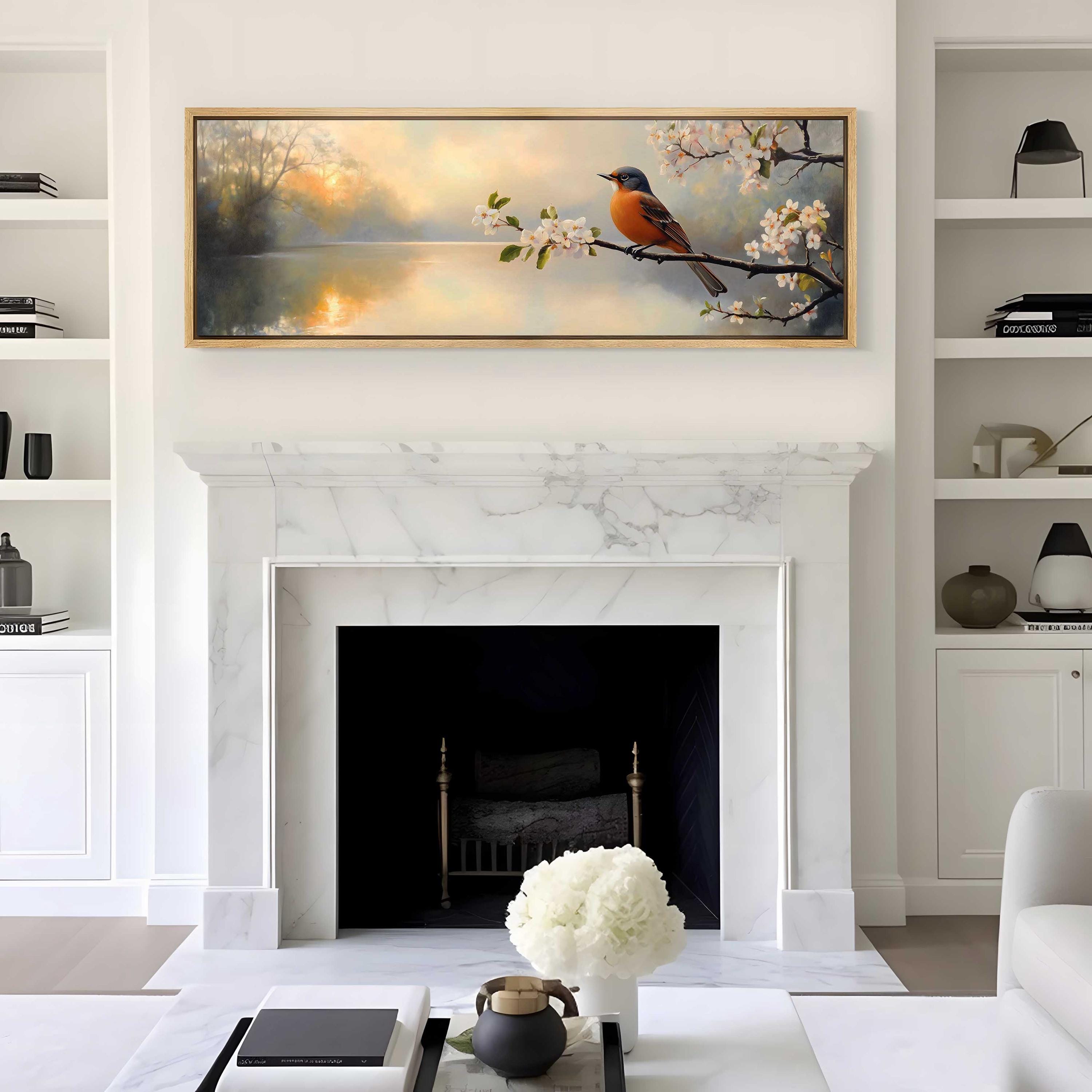 Michigan State Bird Art, American Robin Decor, Apple Blossom Art ...