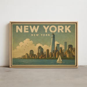 New York City Skyline Wall Art – Vintage NYC Wall Art Print, Framed Canvas, Stretched Canvas, Poster Print of New York, Cityscape Decor