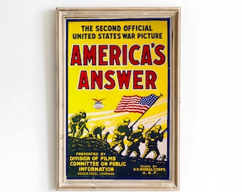 Vintage WWI America's Answer Poster - WW1 Military Wall Art, Patriotic American War Film Decor, Retro Army Print, Framed History Gift