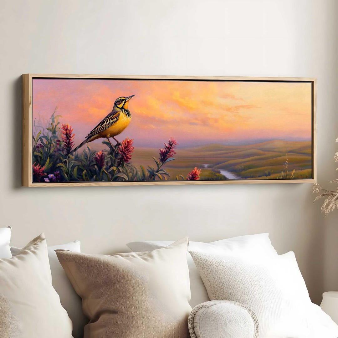 Wyoming State Bird Art, Western Meadowlark Decor, Indian Paintbrush