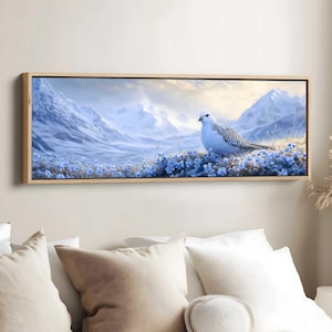 Alaska State Bird Art, Willow Ptarmigan Decor, Forget-Me-Not Flower Art, Alaska Wall Art, State Bird Poster, Bird Lover Gift, State Bird Art