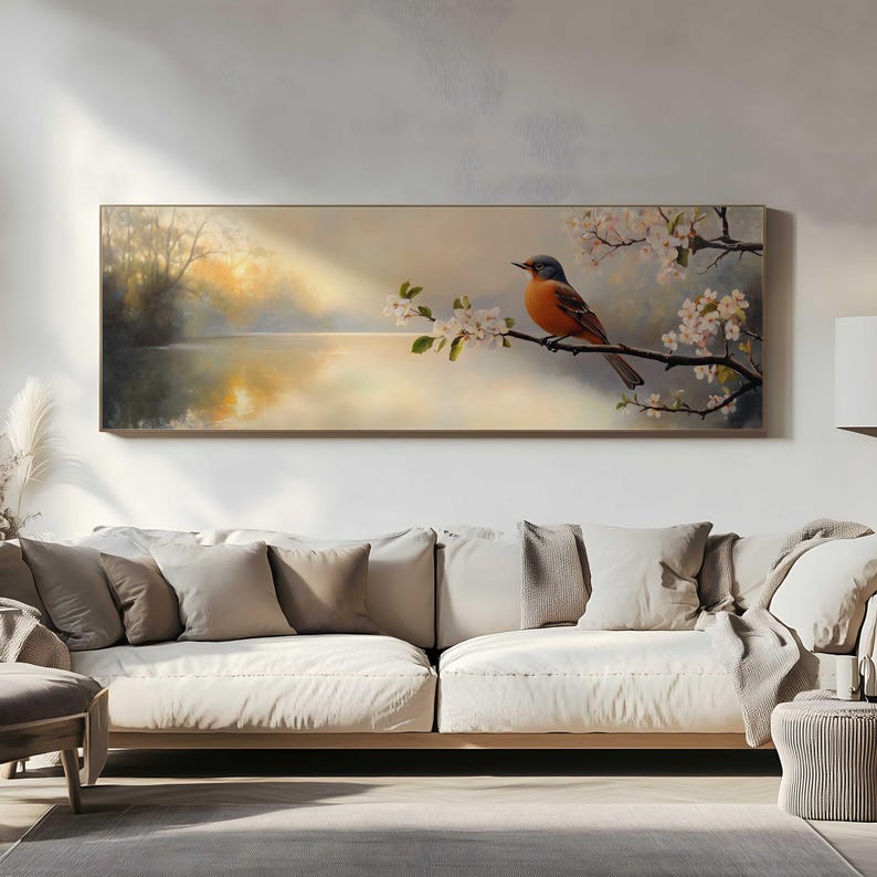 Michigan State Bird Art, American Robin Decor, Apple Blossom Art ...