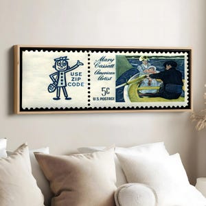 Mary Cassatt Stamp Poster – 1966 US Postage Stamp with Mr. Zip Code, Vintage American Art & Postal History Wall Decor