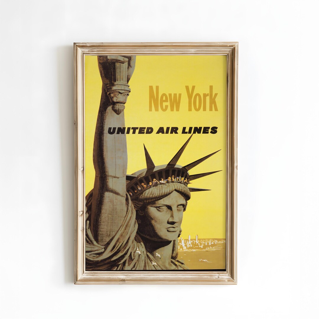 Vintage New York Travel Poster, Statue of Liberty United Air Lines Wall ...