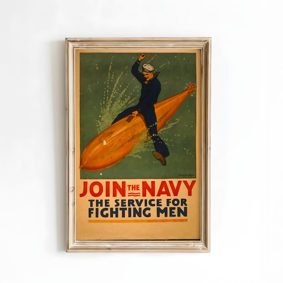 Vintage Join the Navy Poster - WWI Propaganda Art Print, Retro