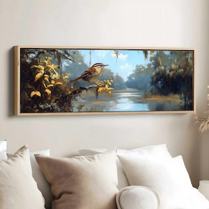 Arte de aves del estado de Carolina del Sur, decoración de reyezuelo de Carolina, arte de flores de jazmín amarillas, arte de pared de Carolina del Sur, póster de aves del estado, regalo para amantes de las aves