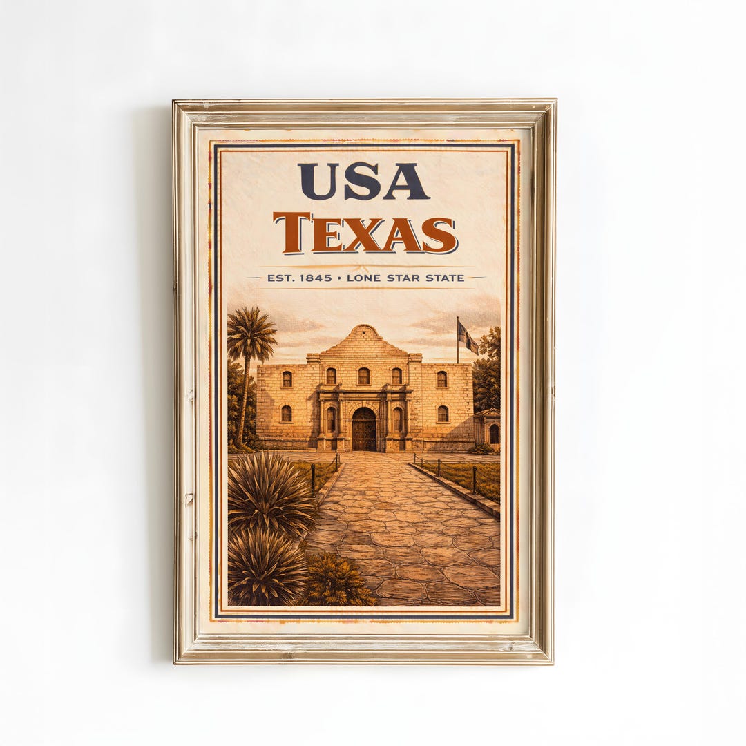 Texas Vintage Stamp Style Travel Poster Print, Lone Star State Wall Art ...