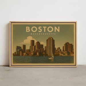 Boston Skyline Wall Art – Vintage Boston MA Wall Art Print, Framed Canvas, Stretched Canvas, Poster Print of Boston, Cityscape Decor