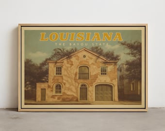 Louisiana Wall Art – The Bayou State Architecture Print – Vintage Southern Decor with Historic Home and Spanish Moss – Retro New Orleans