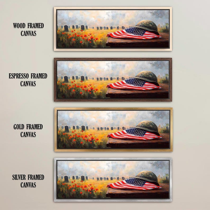 Patriotic Wall Art, Military Helmet Resting on the American Flag ...