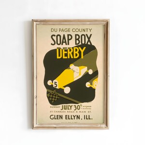 Soap Box Derby WPA Poster Print, Vintage Racing Wall Art, Retro 1930s Glen Ellyn Illinois Illustration, Historic Car Competition Decor