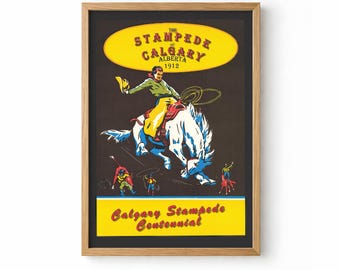 Calgary Stampede Poster, Vintage Rodeo Wall Art, Cowboy Western Decor, Alberta Canada Print, Rustic Ranch Artwork Canvas