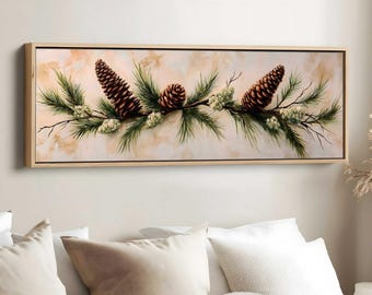 Pinecone and Tassel Panorama Painting, Maine State Flower Art, Botanical Wall Art, State Flower Print, US State Flowers Decor