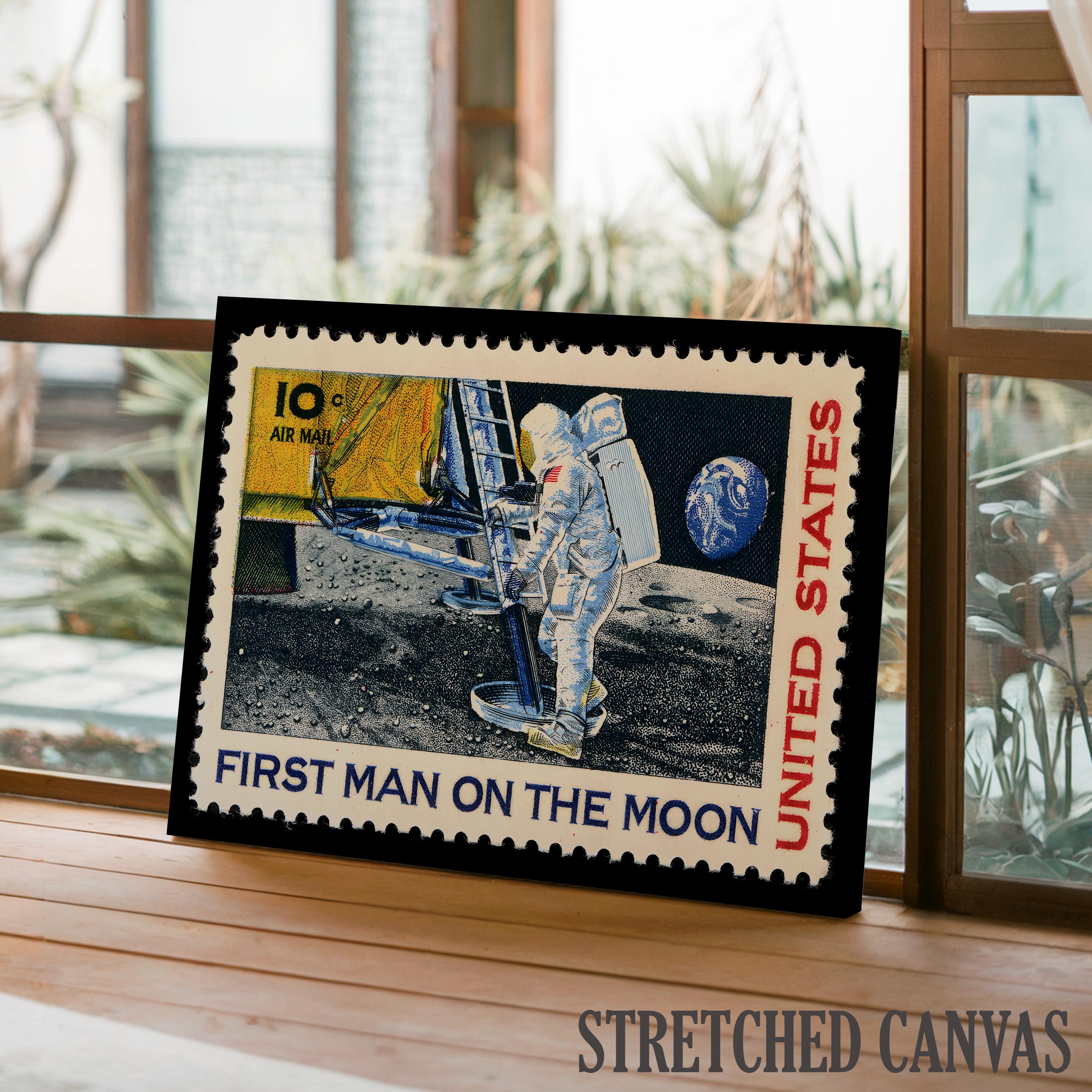 First Man on the Moon Stamp Poster, Vintage NASA Apollo 11 Space Art ...