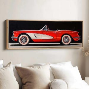 1957 Chevrolet Corvette C1, Panoramic Canvas Print, Vintage Automotive Wall Art, Car Lover Gift, Classic Truck Print, Retro Auto Decor