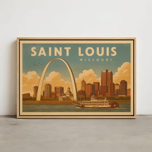 Saint Louis Skyline Wall Art – Vintage Saint Louis MO Wall Art Print, Framed Canvas, Stretched Canvas, Poster Print of Saint Louis
