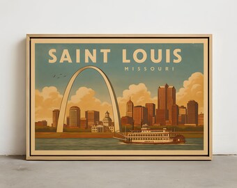 Saint Louis Skyline Wall Art – Vintage Saint Louis MO Wall Art Print, Framed Canvas, Stretched Canvas, Poster Print of Saint Louis
