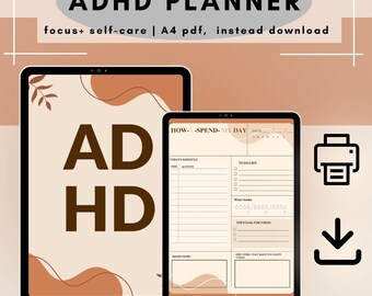 ADHD Digital Planner for iPad & Goodnotes – Printable Focus  Self-Care Journal | Brain Dump, Daily Checklist,Weekly Overview,Routine Mood