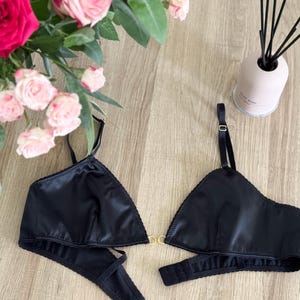 Men’s black Italian Satin Soft Bralette , Crossdressing flat bra,Luxury silky Male flat Bra