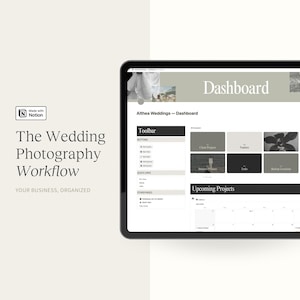 Pode incluir: Uma captura de tela de uma tela de computador mostrando um painel para um negócio de fotografia de casamento. O painel é intitulado "Althea Weddings - Dashboard" e inclui seções para botões, links rápidos, outras páginas, projetos próximos, projetos claros, fornecedores, tarefas e locais de backup.
