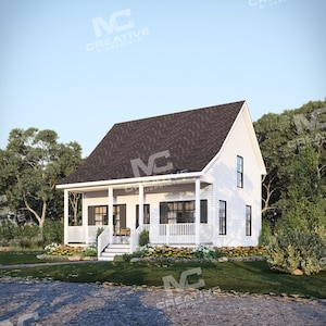 26' x 20' Timberwood Bungalow House Plan | 2 Bedroom 1 Bath Lofted Cottage | 688 SF Blueprint PDF (Digital Download)