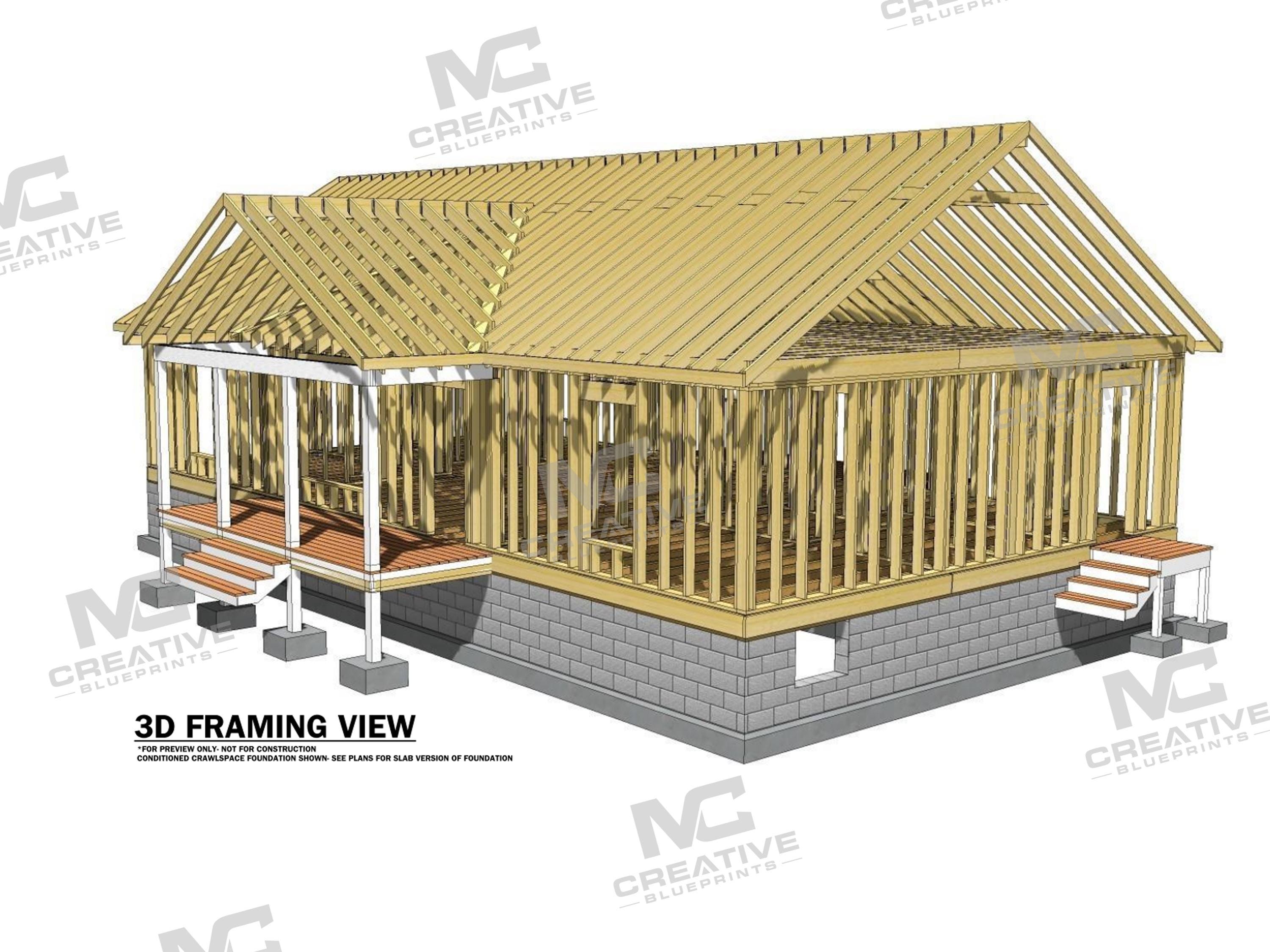 50' X 28.5' Pinebark Ranch House Plan (reversed) | 3 Bedroom 2 Bath ...
