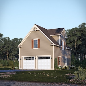 24 'x 30' Heritage Zwei Auto Freistehende Garage/Gästehaus Pläne | (Slab On Grade Foundation) Bauplan (PDF)