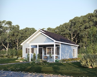 24' x 26' Orchard Cottage House Plan | 1 Bedroom 1 Bath Single Story Home | 623 SF Blueprint PDF (Slab On Grade Foundation)