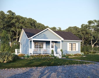 36' x 25' Magnolia Cottage House Plan (Reversed) | 2 Bedroom 1 Bath Single Story Home | 910 SF Blueprint PDF (Crawlspace Foundation)
