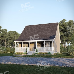32&#39; x 32&#39; Lakeside Cabin House Plan | 2 Bedroom 2 Bath Vacation or Primary Home | 1,570 SF Blueprint PDF (Crawlspace Foundation)