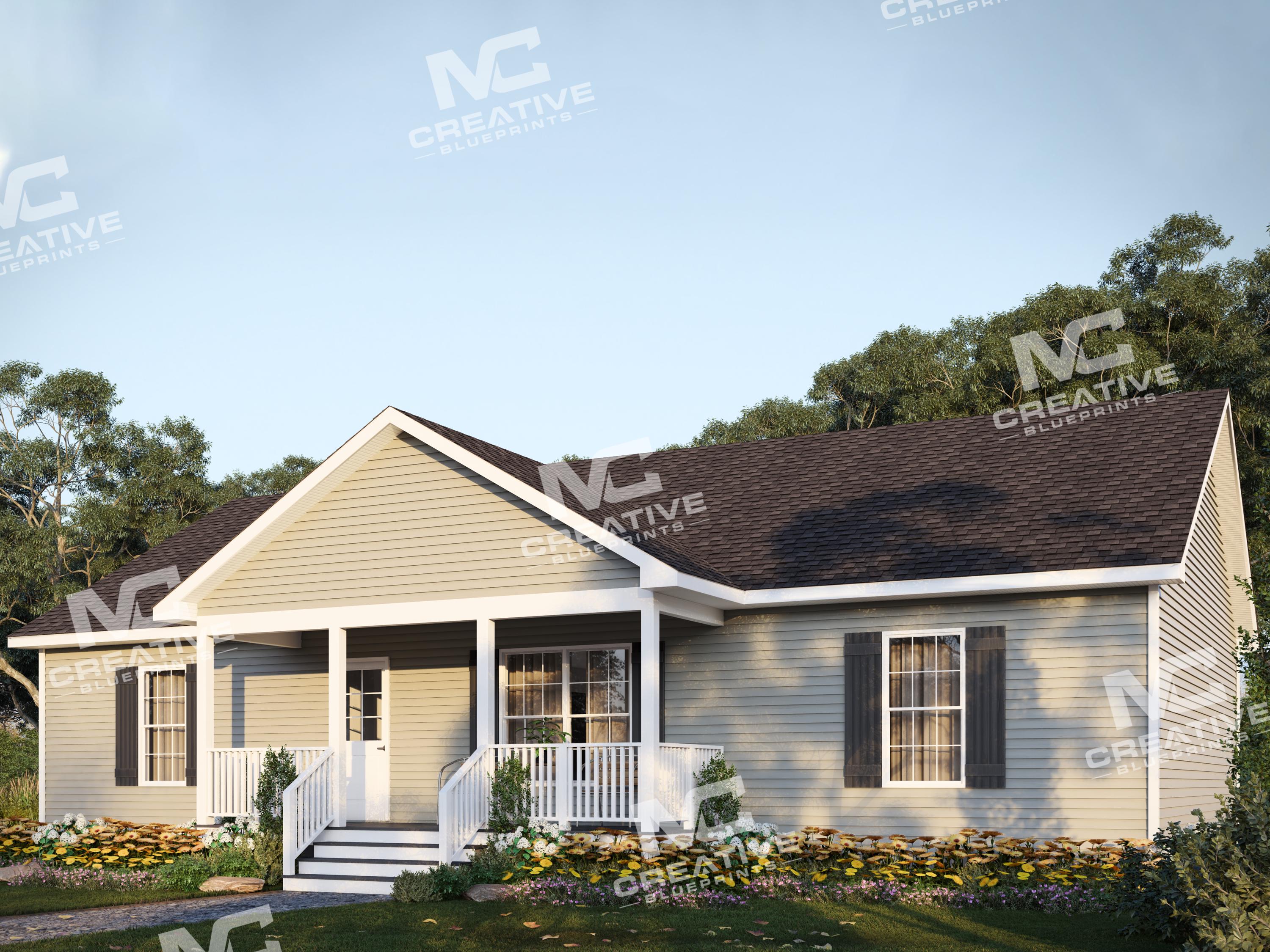 50' X 28.5' Pinebark Ranch House Plan | 3 Bedroom 2 Bath Single Story ...