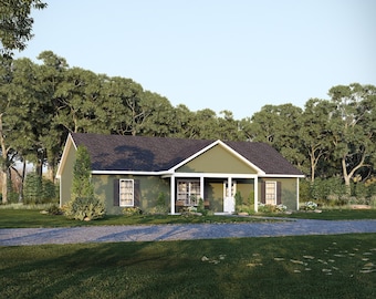 50 'x 28,5' Pinebark Ranch Haus Plan (Umgedreht) | 3 Schlafzimmer , 2 Badezimme Story Home | 1425 SF Blueprint PDF (Slab On Grade Fundament)