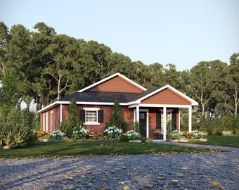30 'x 44' Mapleview Ranch Haus Plan (Umgedreht) | 3 Schlafzimmer , 2 Badezimme Story Home | 1320 SF Blueprint PDF (Slab On Grade Fundament)