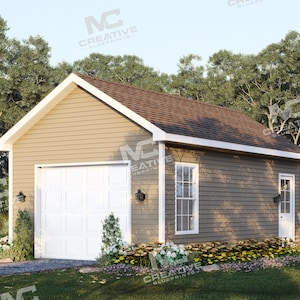 14&#39; x 22&#39; Park Pointe Garage Plan | Single Car Detached Garage or Shed | 308 SF Blueprint PDF (Slab Foundation)