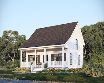 26' x 20' Timberwood Bungalow House Plan | 2 Bedroom 1 Bath Lofted Cottage | 688 SF Blueprint PDF (Crawlspace Foundation)