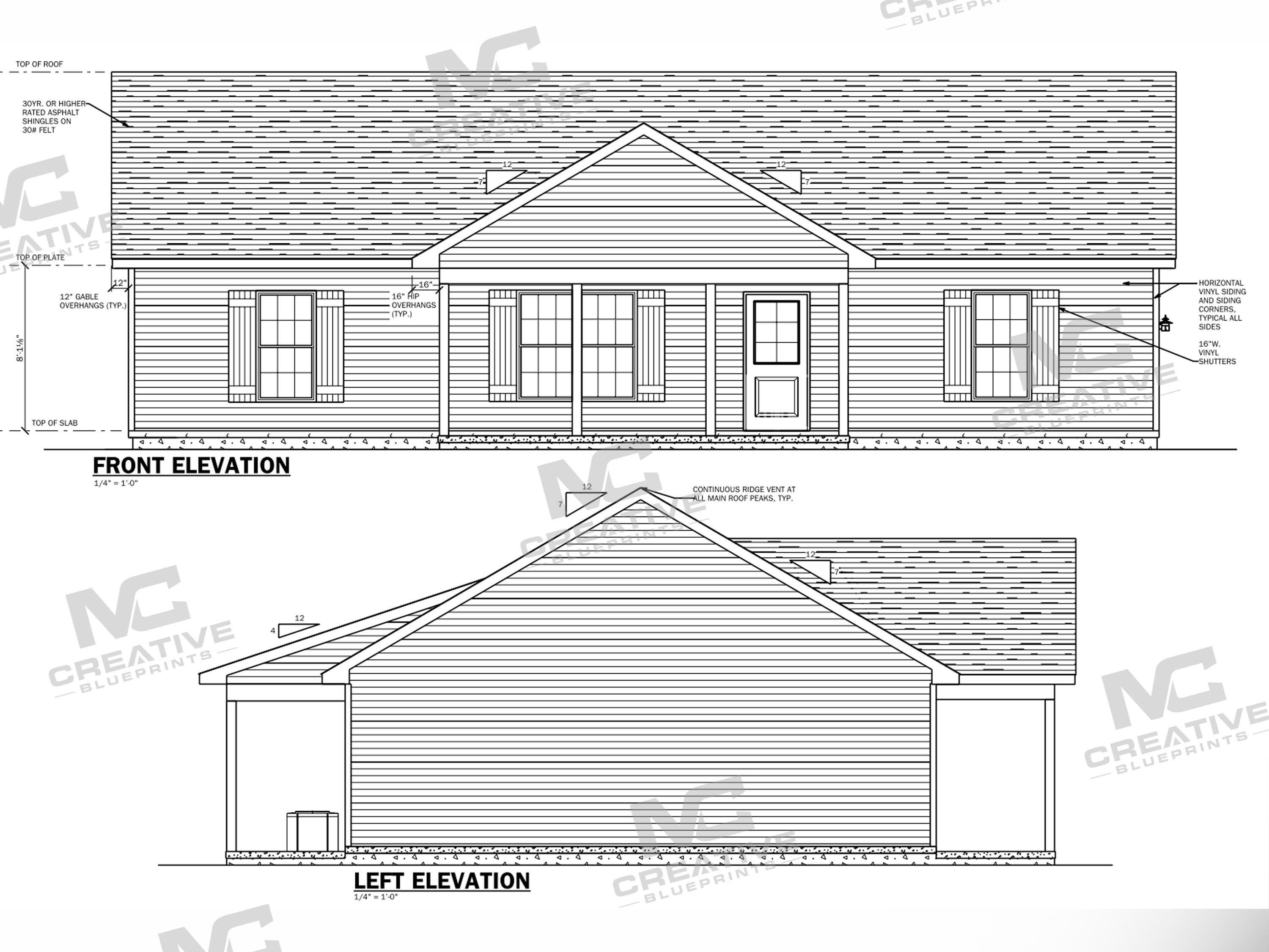 50' X 28.5' Pinebark Ranch House Plan (reversed) | 3 Bedroom 2 Bath ...