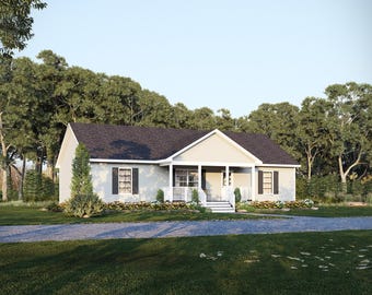Plano de casa estilo rancho Pinebark de 15,24 m x 8,76 m (invertida) / Casa de una planta de 3 dormitorios y 2 baños / Plano de 132 m² (PDF, cimientos de espacio de acceso)