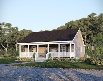 33' x 24' Oaklands Cottage House Plan | 2 Bedroom 1 Bath Single Story Home | 864 SF Blueprint PDF (Crawlspace Foundation)