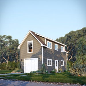 Cobertizo de lujo Cedarcrest de 4,9 m x 9,1 m con altillo, garaje de dos plantas y taller, 72,5 m² (plano en PDF, cimentación de hormigón)