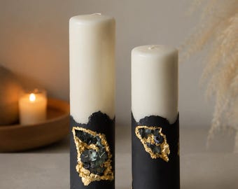 Soy Candle with Concrete Base, Gold Accents & Natural Glass