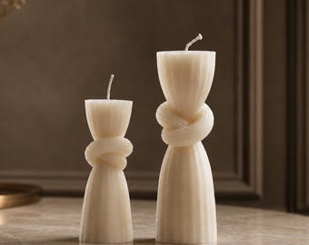 Knot Candle, White Ribbed Pillar Candle for Modern Minimalist Decor