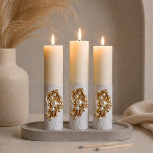 Pearl Candle with Gold Accents for Elegant Table Decor and Wedding Centerpieces