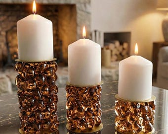 Amber Glass Candle Holder • Luxury Crystal Pedestal • Modern Table Decor & Home Gift