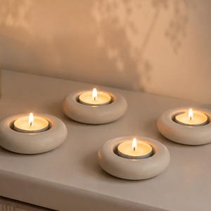 Minimalist Concrete Candle Holder, Modern Tealight Holder for Neutral Decor