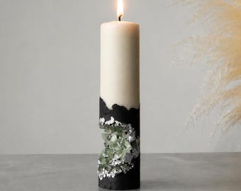 Candle with Crystals, Silver & Gold Leaf Decor - Luxury Home Decor