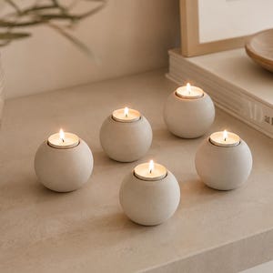 Round Tea Light Holder, Concrete Candle Holder for Table and Bathroom Decor