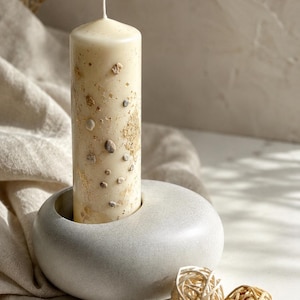 Modern Concrete Pillar Candle Holder, Minimalist Sculptural Home Decor