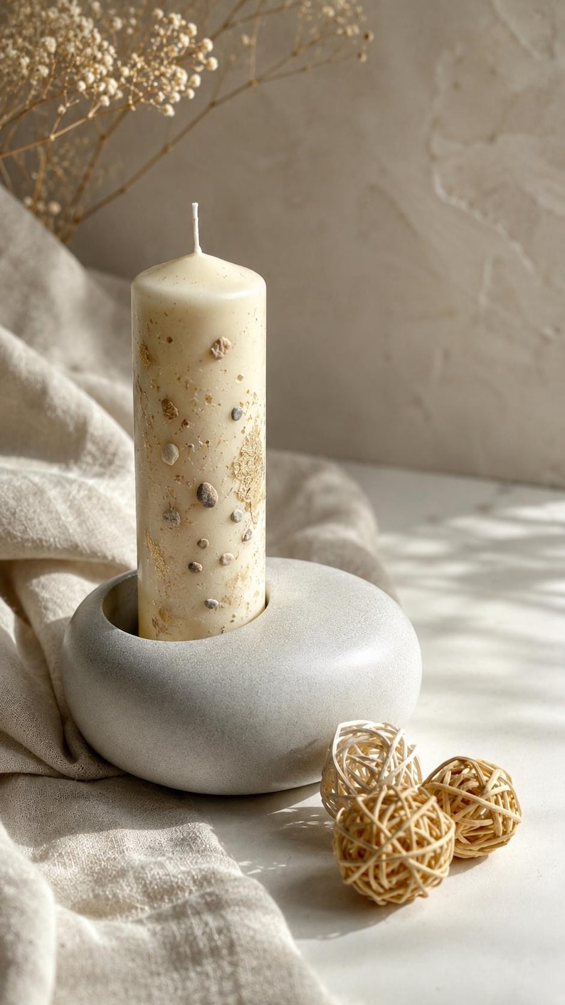 Modern Concrete Pillar Candle Holder, Minimalist Sculptural Home Decor