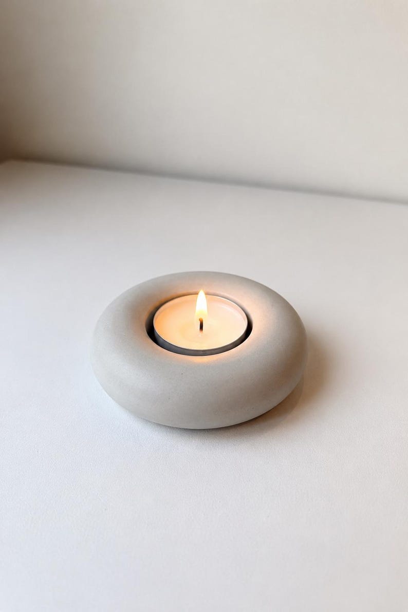 Minimalist Concrete Candle Holder, Modern Tealight Holder for Neutral Decor