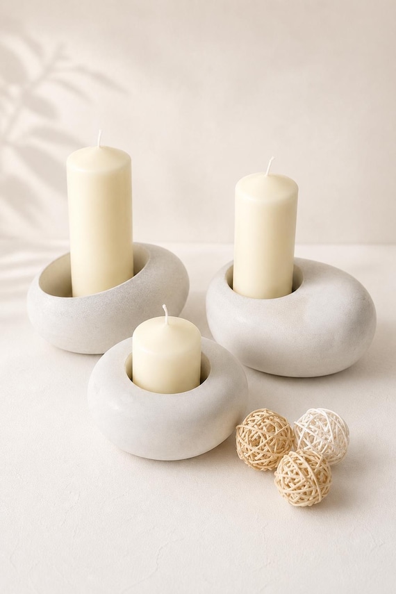 Modern Concrete Pillar Candle Holder, Minimalist Sculptural Home Decor